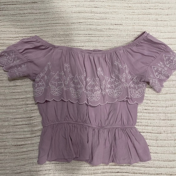 Purple Embroidered Ruffle Semi-Cropped Top - Picture 2 of 2